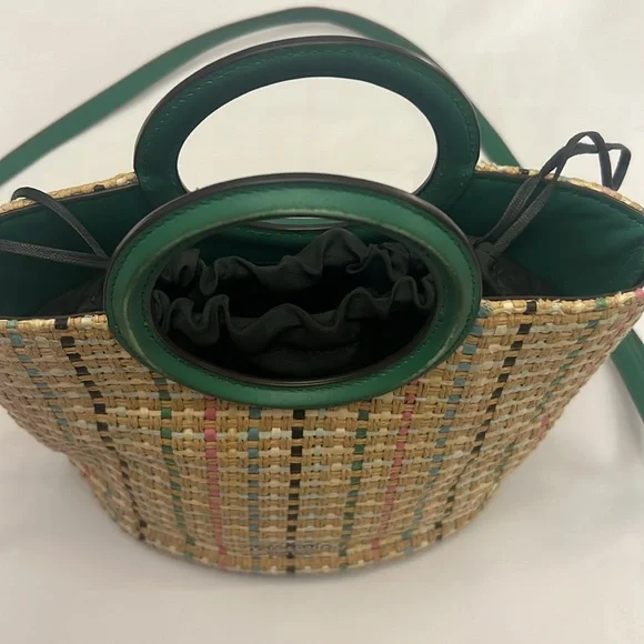 Kate Spade Jena Straw Small Tote green yellow Crossbody Drawstring Bucket Bag - Picture 10 of 12